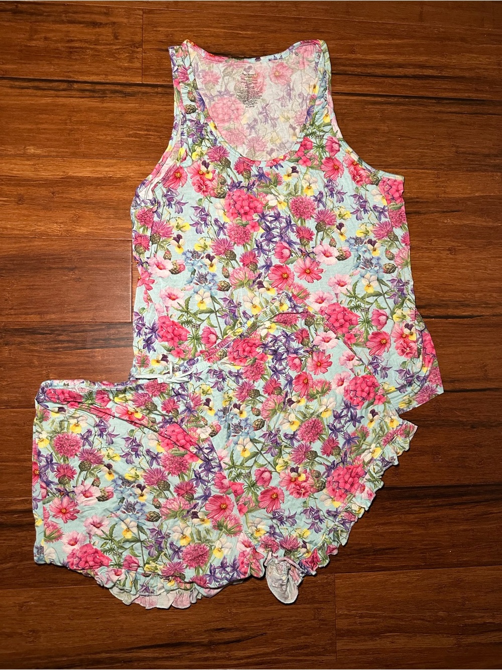 Posh Peanut Women’s Bamboo Pink Purple Yellow Floral Tank Top and shorts set